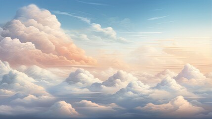  a painting of clouds in the sky with a sunset in the background.  generative ai