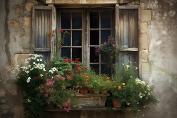 Fototapeta na wymiar Floral window scene. Generative AI
