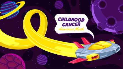 Childhood Cancer Awareness Month with a Spaceship Illustration