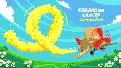 Childhood Cancer Awareness Month with a Card Board Plane Illustration