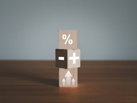 Percent increase rate interest finance, percentage increase or decrease wooden block.
