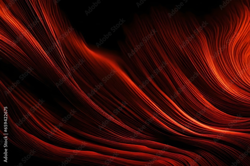 Poster red orange grainy gradient abstract color wave on black background wide banner size, noise texture e