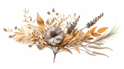 dried lily sagebrush and leaves decoration and boho flower for wedding decoration - obrazy, fototapety, plakaty