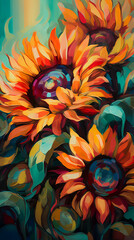 An illustration of vibrant sunflowers unfolding elegantly in the sunlight