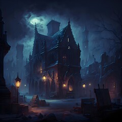 Obraz premium A horror castle at night, Generative AI illustrations