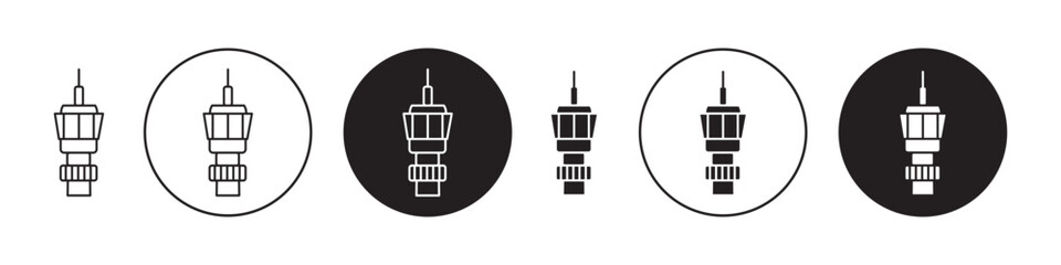 Flight Control tower icon set. Airport air traffic controller icon in black color.