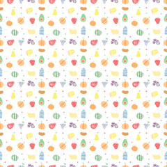 Seamless food pattern. Drawn doodle food background