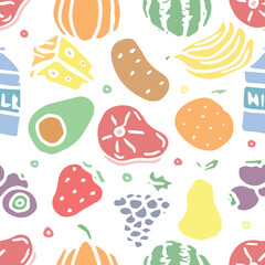 Seamless food pattern. Drawn doodle food background