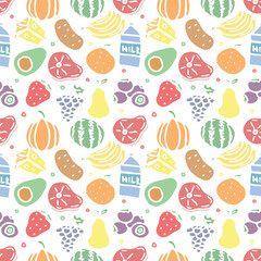 Seamless food pattern. Drawn doodle food background
