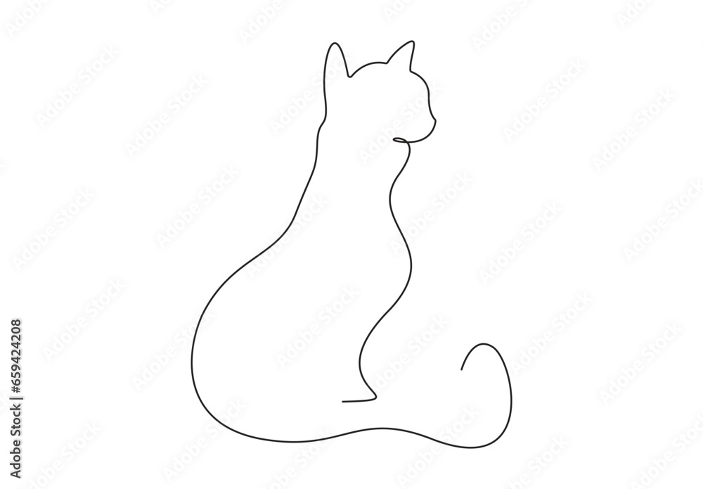 Aufkleber silhouette of abstract cat in continuous one line drawing. isolated on white background vector illus