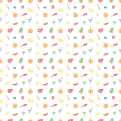 Seamless food pattern. Drawn doodle food background
