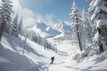 Fototapeta na wymiar skiing in the mountains, Generative AI