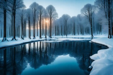 Fototapeta premium landscape with lake and trees