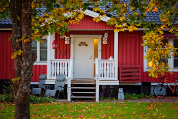 Traditional house and cosy autumn in Sweden
