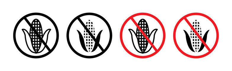 No Corn sign Line Icon Set. Fructose-free syrup vector symbol in black filled and outlined style. - obrazy, fototapety, plakaty