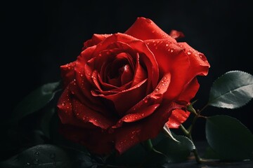 Vibrant red rose on dark background. Generative AI