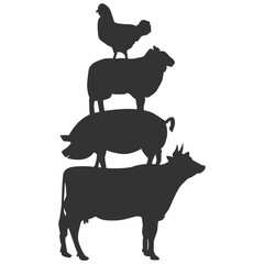 Chicken Sheep Pig Cow - Farming Illustration