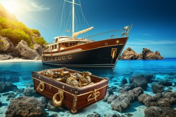 Discovering hidden treasures on a luxury boat trip. Generative AI - obrazy, fototapety, plakaty