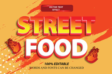 3d editable text effect street food logo type with fire red grunge background suitable logotype or headline food vector template