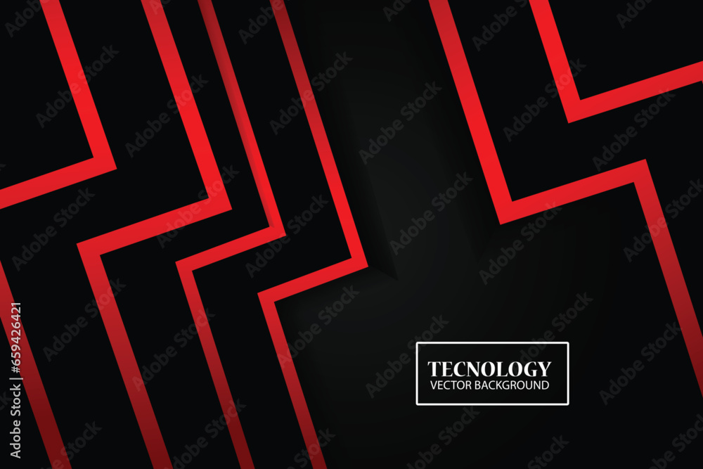 Aufkleber 3d backdrop technology background with red lines, dark background and shadow suitable for banner tec