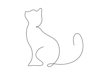  Silhouette of abstract cat in one line drawing. Isolated on white background vector illustration. Pro vector. 