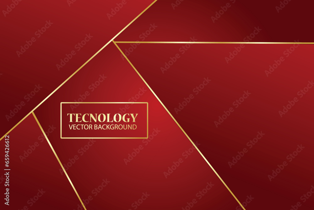 Poster 3d backdrop technology background with gold lines, red background and shadow suitable for banner tec