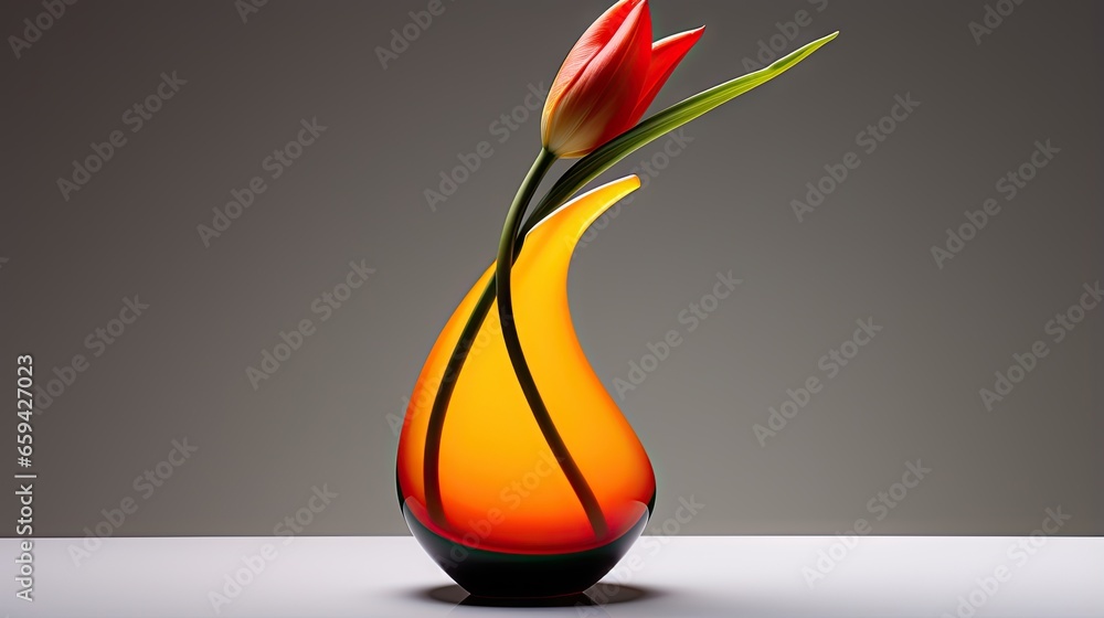 Poster a vase with a flower inside of it on a table. generative ai