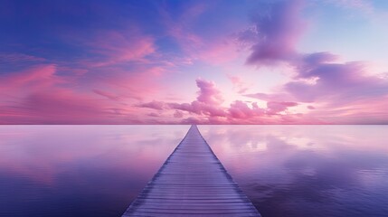  a long dock extending into the ocean under a cloudy sky.  generative ai