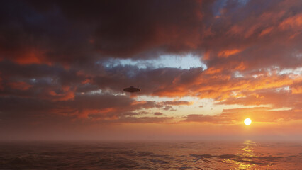 3d render. UFO above the ocean
