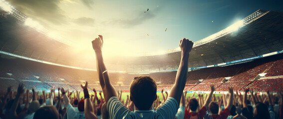 Soccer fans are cheering for sports with fun at the stadium - obrazy, fototapety, plakaty
