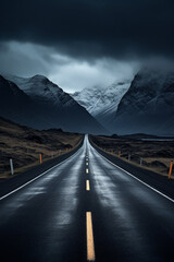 Empty road in Norway during moody autumn weather