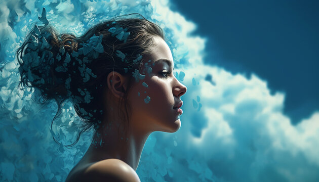 Underwater beauty  Sensual fashion model looking away, wet and elegant generated by AI