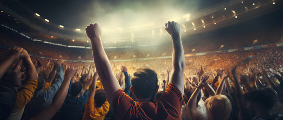 Soccer fans are cheering for sports with fun at the stadium - obrazy, fototapety, plakaty