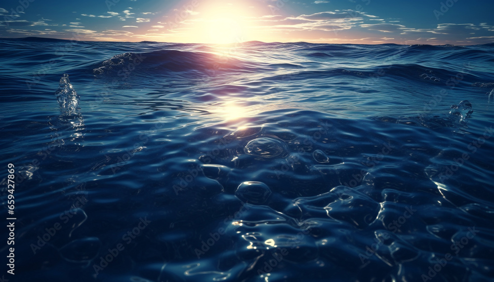 Poster sunlight reflects on tranquil underwater seascape, creating rippled wave pattern generated by ai