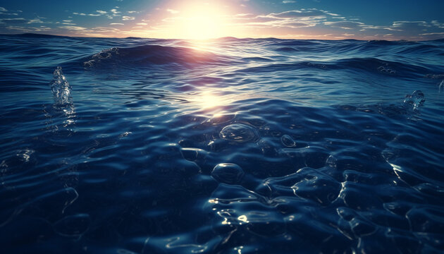 Sunlight reflects on tranquil underwater seascape, creating rippled wave pattern generated by AI