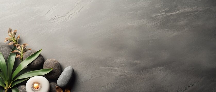 A peaceful flat lay of a meditation space, adorned with zen decor elements, offering a serene environment to foster mindfulness and relaxation.