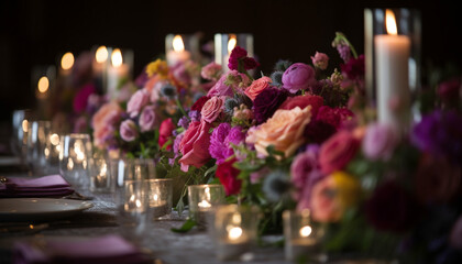 Elegant flower arrangement on table for wedding celebration generated by AI