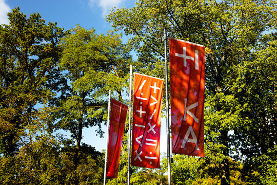 karlsruhe, Baden-Wuerttemberg., germany - 04 10 2023: flags of the hka university of karlsruhe germany