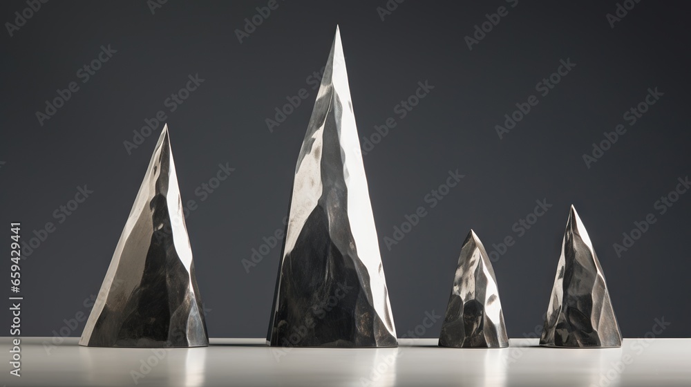 Poster a group of three pyramids sitting on top of a table. generative ai