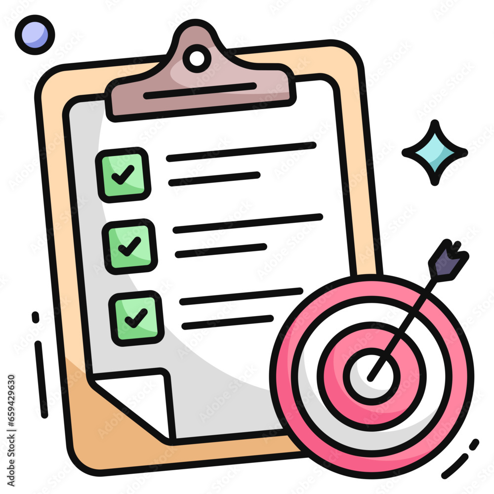 Wall mural checklist with dartboard, icon of target list