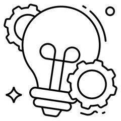 Gears with lightbulb, flat design icon of idea generation