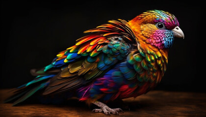 Obraz premium Vibrant macaw perched on branch in rainforest generated by AI