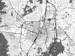 Greyscale vector city map of  Colmar in France with with water, fields and parks, and roads on a white background.