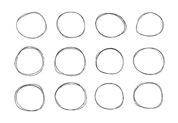 Hand drawn cartoon circle scribble. Circular, round highlight frames for making attention (Full Vector)
