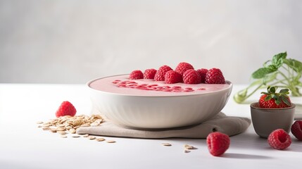  a bowl of yogurt with raspberries on top.  generative ai