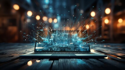 laptop or computer with abstract technology and networking background