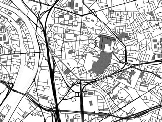 Greyscale vector city map of  Saint-Denis in France with with water, fields and parks, and roads on a white background.