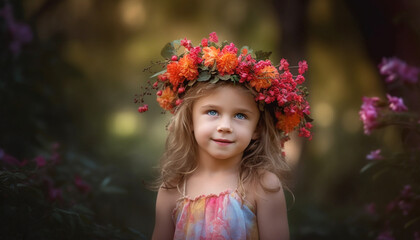 Cute baby girl smiling in nature, enjoying playful summer fun generated by AI