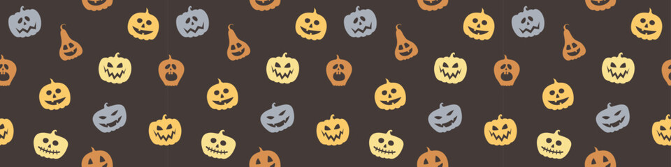 Banner with funny pumpkin lanterns. Halloween seamless pattern. Vector