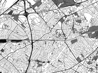 Obraz premium Greyscale vector city map of Aulnay-sous-Bois in France with with water, fields and parks, and roads on a white background.